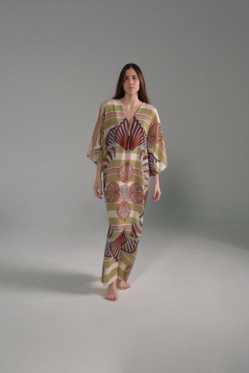 Andina Cotton Silk Tunic / Sage Ornament Stripes